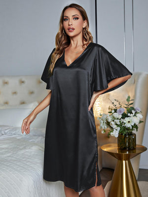 V-Neck Flutter Sleeve Night Dress - WAZKA