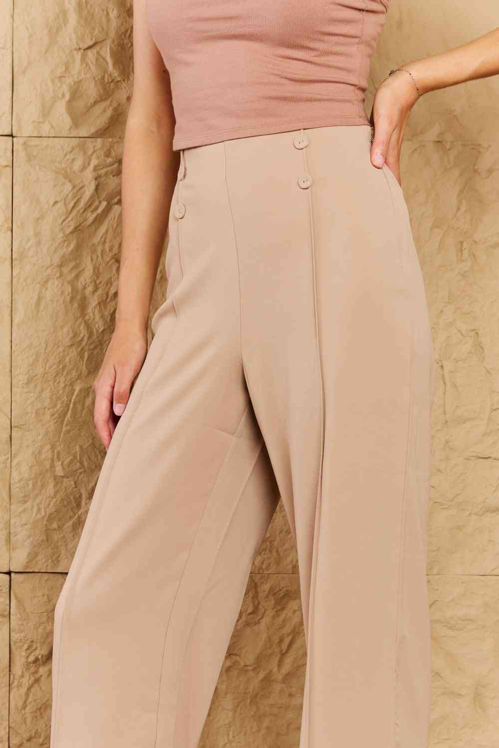 HYFVE Pretty Pleased High Waist Pintuck Straight Leg Pants in Camel