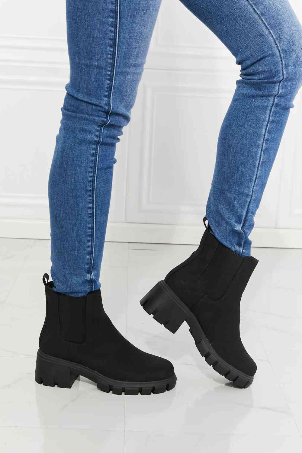 MMShoes Work For It Matte Lug Sole Chelsea Boots in Black - WAZKA