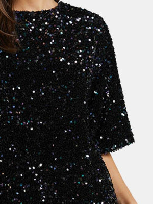 Sequin Tie Back Half Sleeve Mini Dress - WAZKA