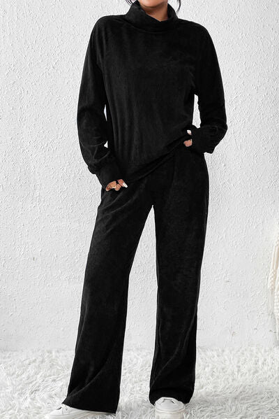 Ribbed Long Sleeve Top and Pants Set - WAZKA