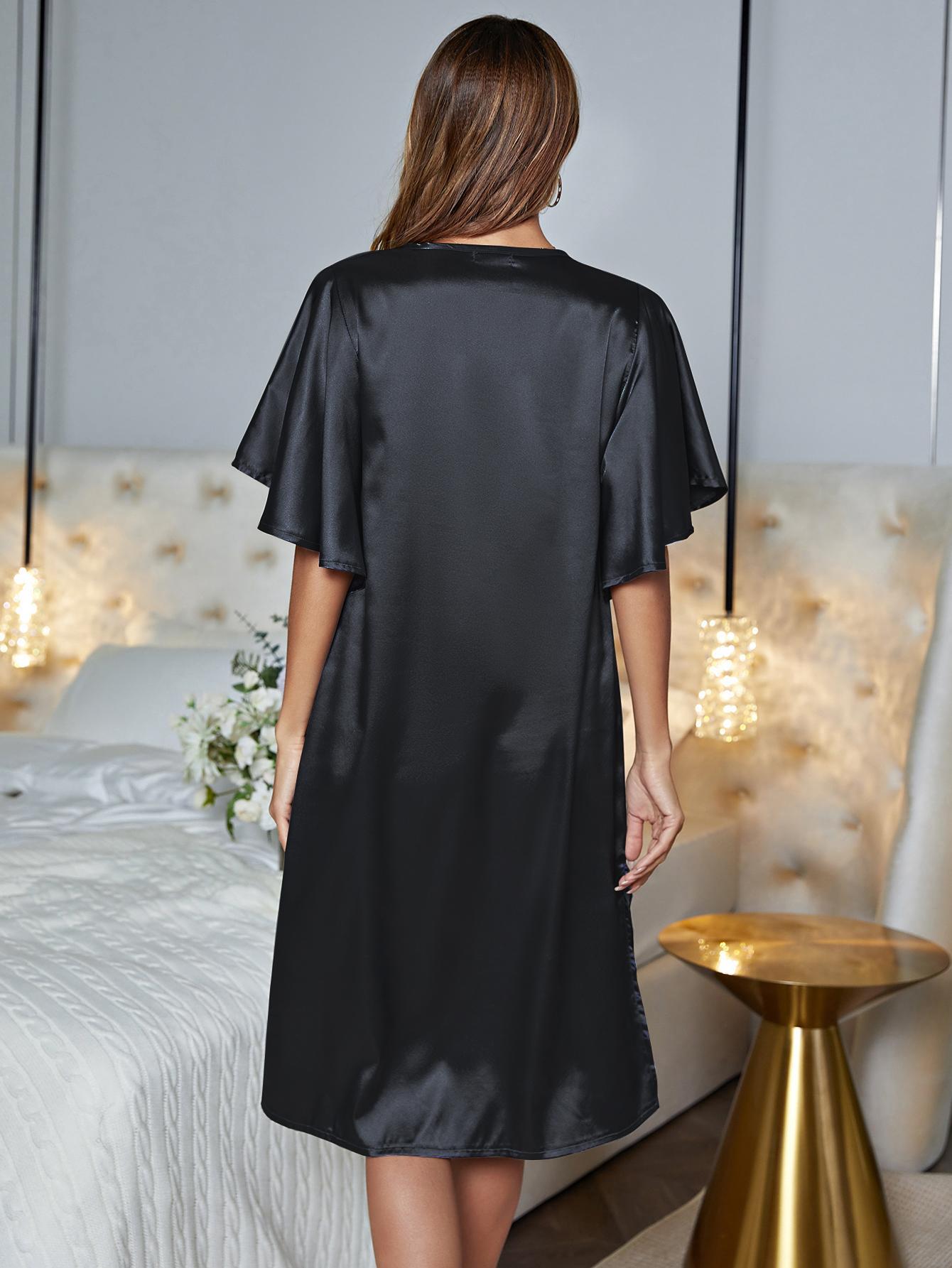 V-Neck Flutter Sleeve Night Dress - WAZKA