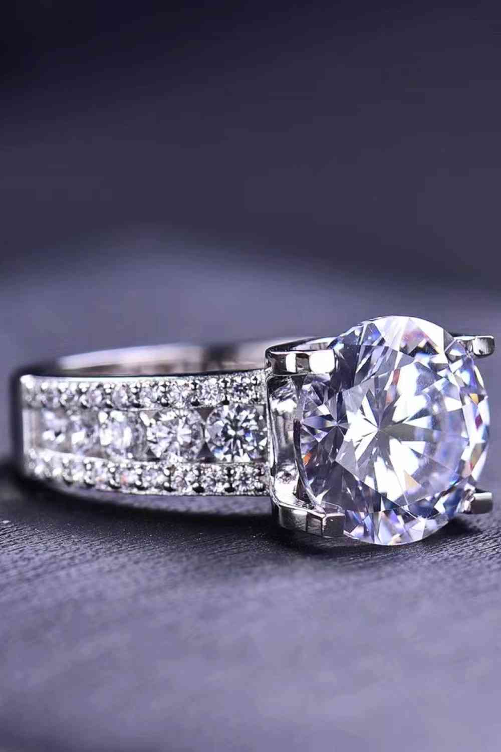 Platinum-Plated 5 Carat Moissanite Side Stone Ring - WAZKA