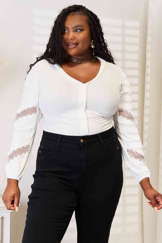 Double Take V-Neck Dropped Shoulder Blouse - WAZKA