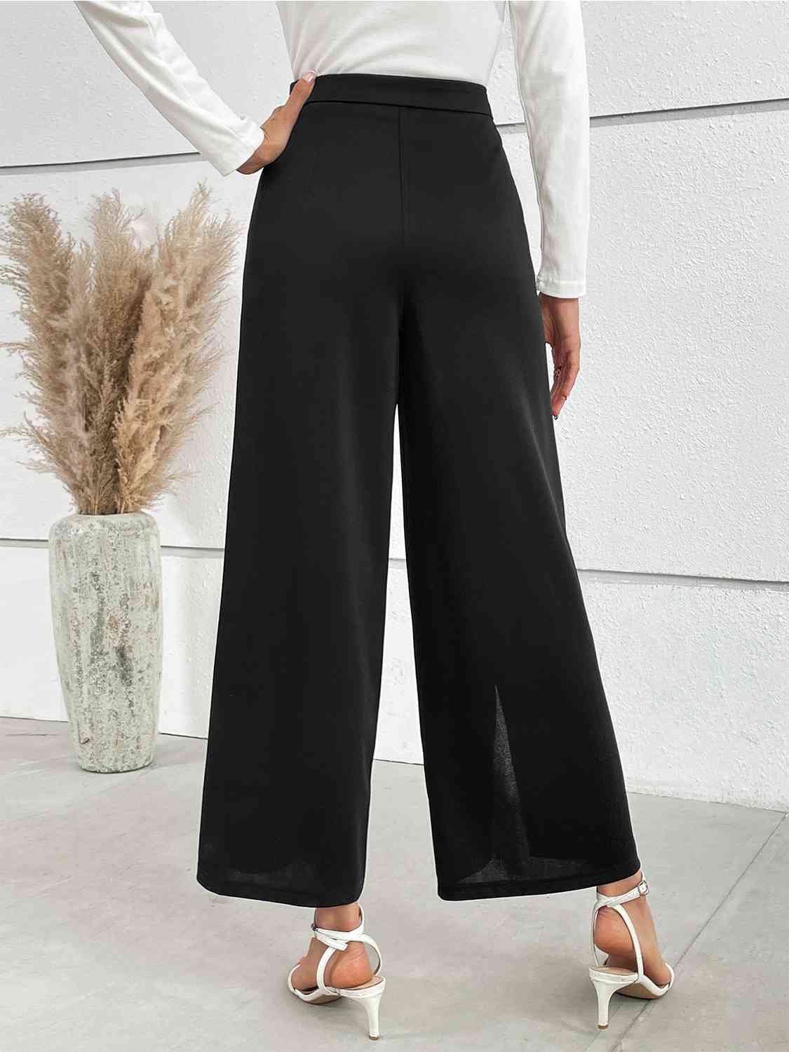 Chain Detail Slit Straight Pants - WAZKA