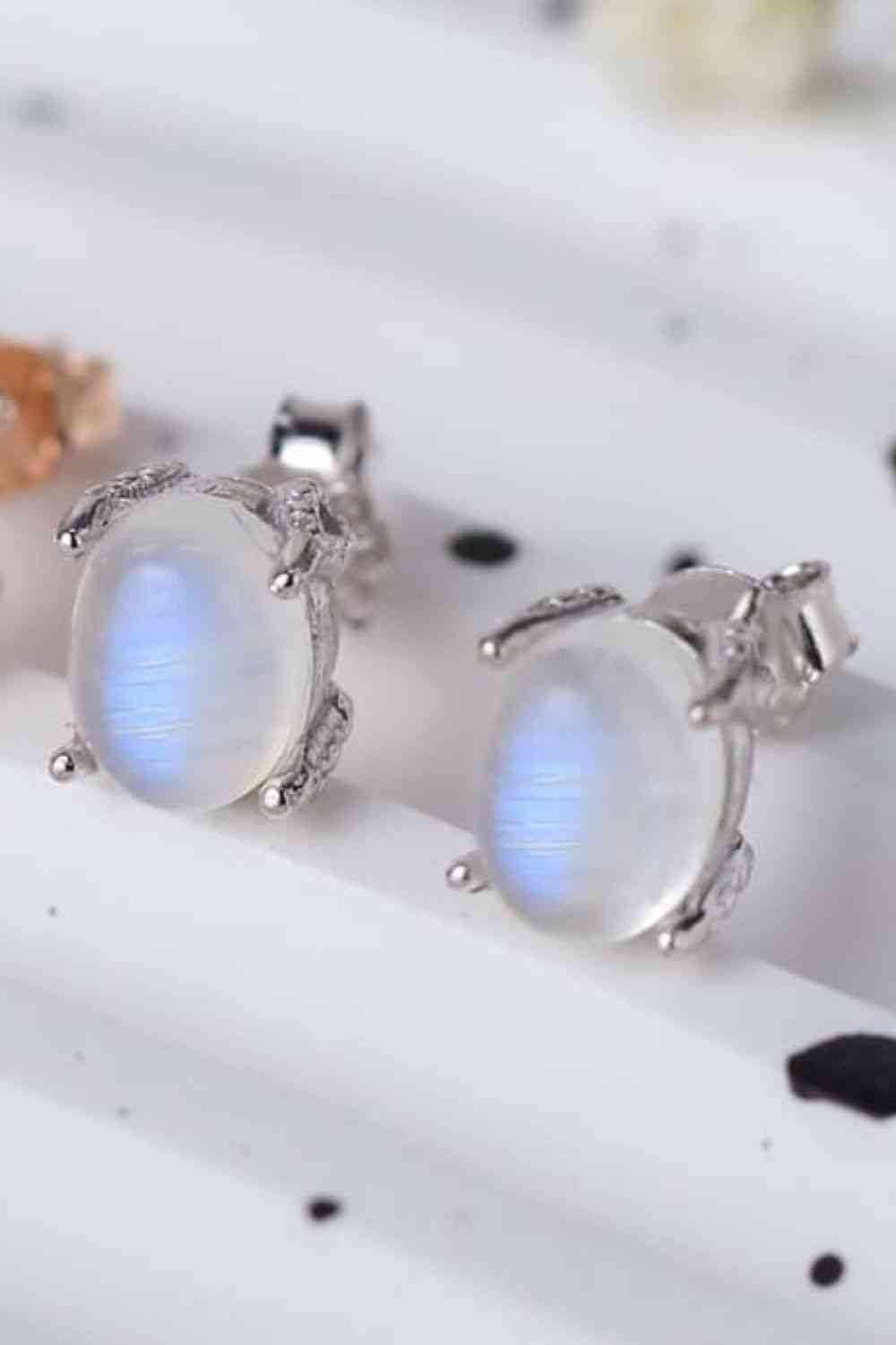 High Quality Natural Moonstone 925 Sterling Silver Stud Earrings - WAZKA