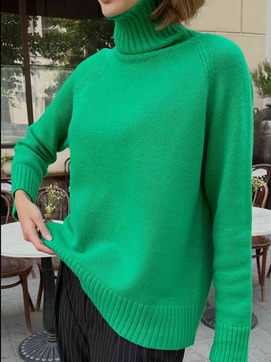 Turtle Neck Raglan Sleeve Sweater - WAZKA