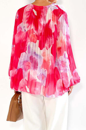 Printed Tie Neck Balloon Sleeve Blouse