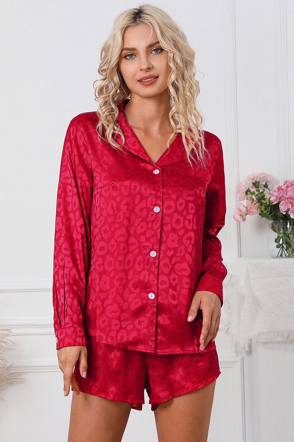 Long Sleeve Shirt and Shorts Lounge Set - WAZKA