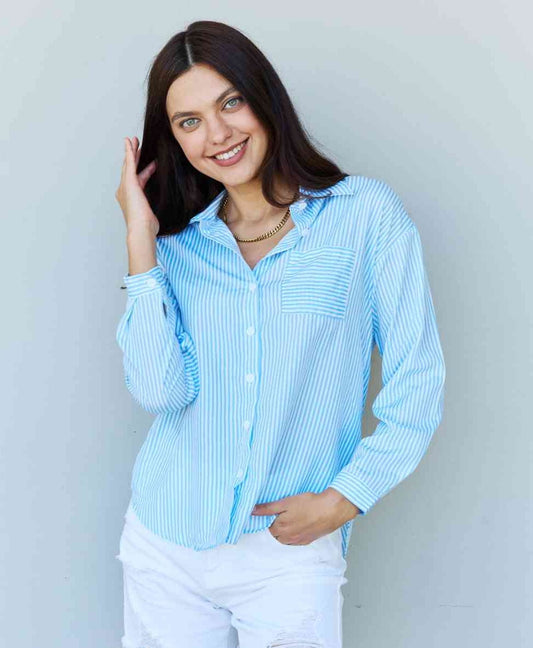 Doublju She Means Business Striped Button Down Shirt Top