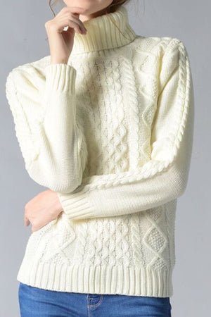 Cable-Knit Turtleneck Pullover Sweater - WAZKA