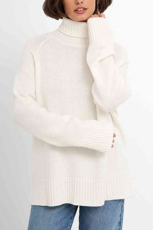 Turtle Neck Raglan Sleeve Sweater - WAZKA