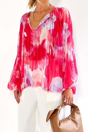 Printed Tie Neck Balloon Sleeve Blouse