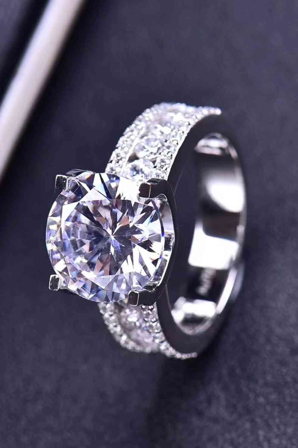 Platinum-Plated 5 Carat Moissanite Side Stone Ring - WAZKA