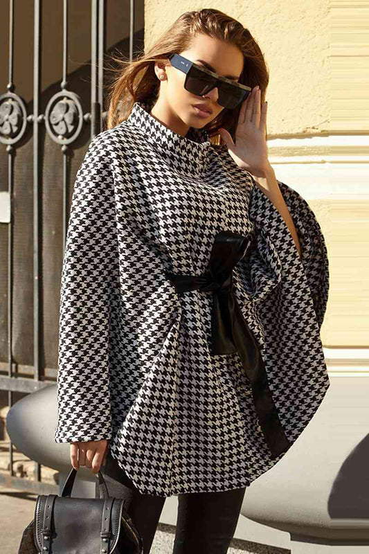 Houndstooth Tie Waist Trench Coat - WAZKA