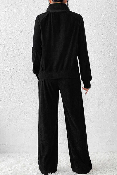 Ribbed Long Sleeve Top and Pants Set - WAZKA