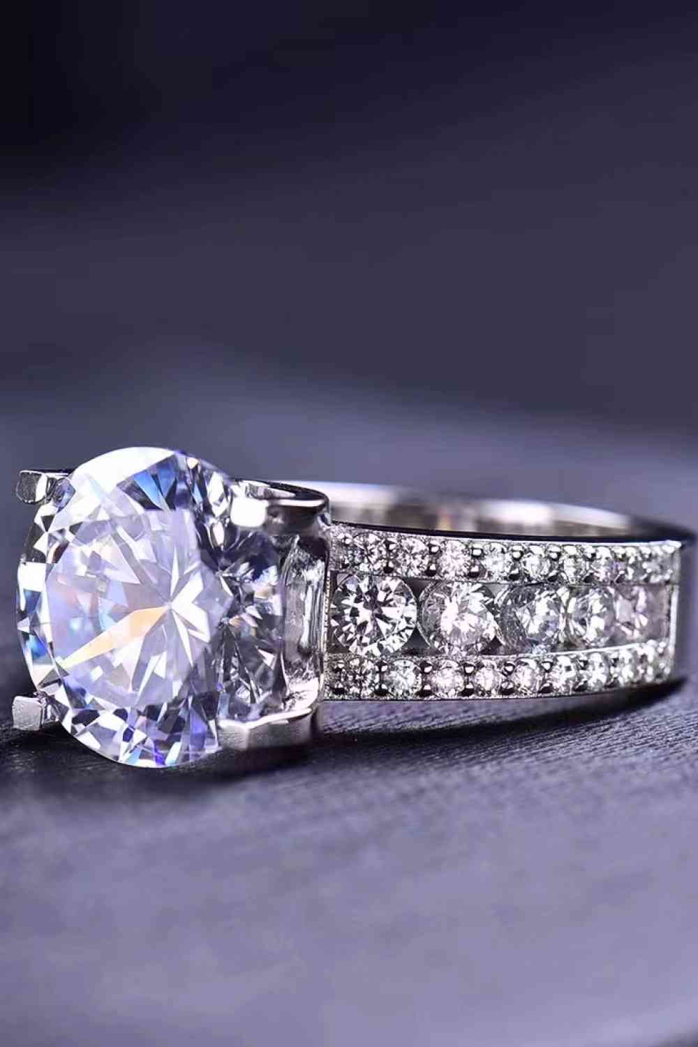 Platinum-Plated 5 Carat Moissanite Side Stone Ring - WAZKA