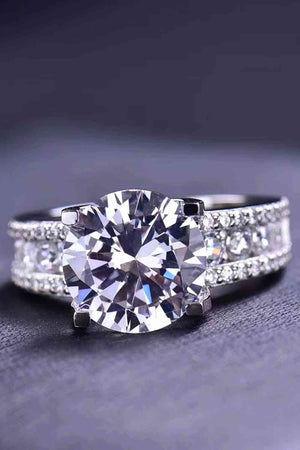 Platinum-Plated 5 Carat Moissanite Side Stone Ring - WAZKA