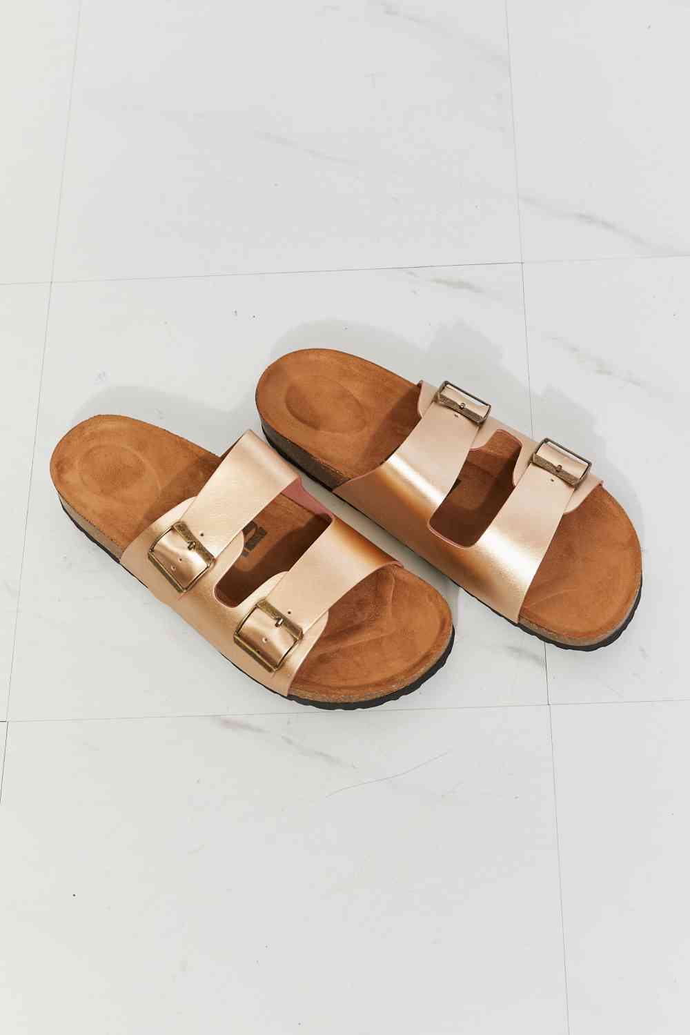 MMShoes Best Life Double-Banded Slide Sandal in Gold | Birkenstock Inspo