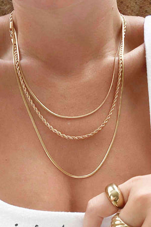 Stainless Steel 18K Gold-Plated Triple Layer Necklace - WAZKA