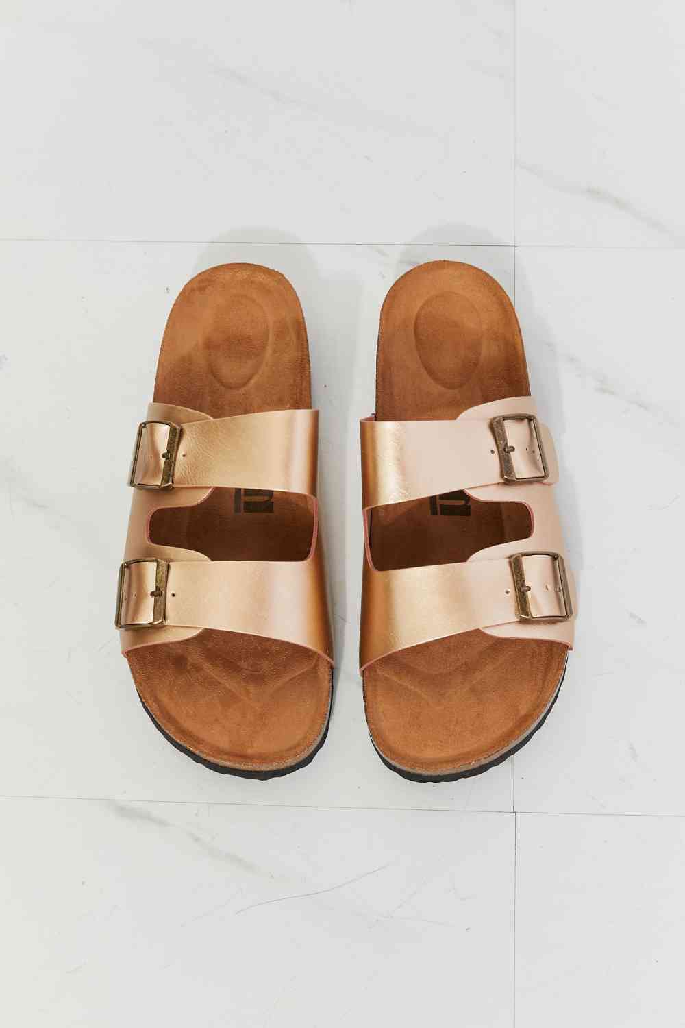 MMShoes Best Life Double-Banded Slide Sandal in Gold | Birkenstock Inspo