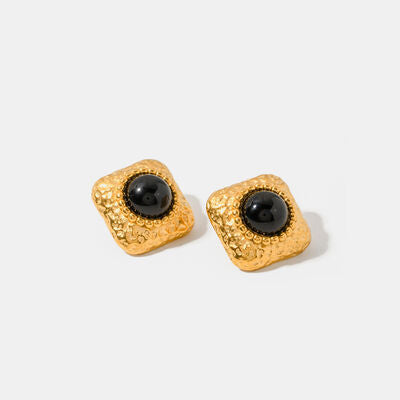 Square Stainless Steel Natural Black Onyx Earring - WAZKA