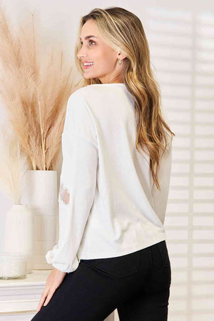 Double Take V-Neck Dropped Shoulder Blouse - WAZKA